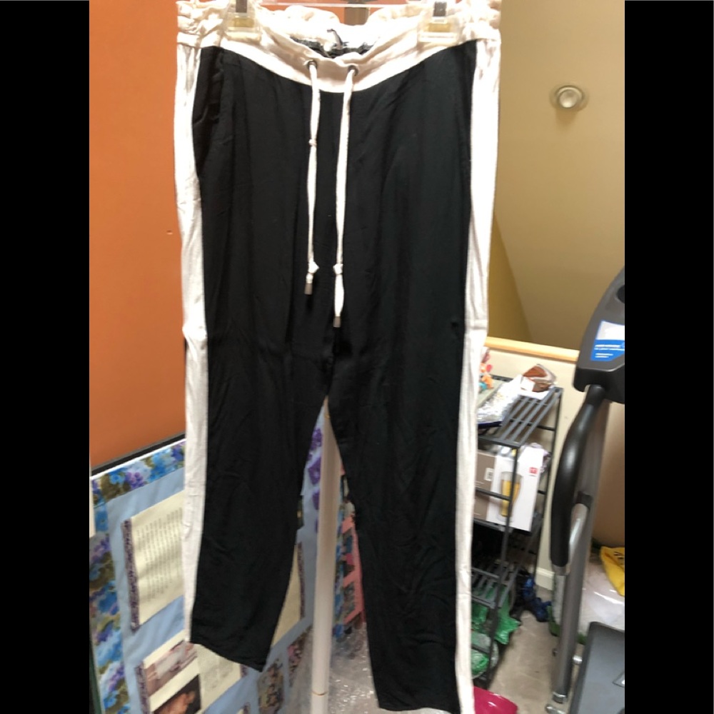 Black joggers with white stripe